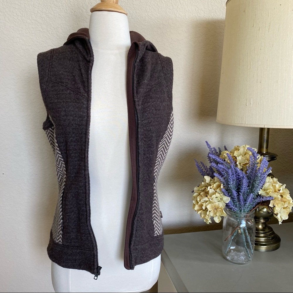 PRANA MAURA WOOL full zip vest hooded chevron jacket